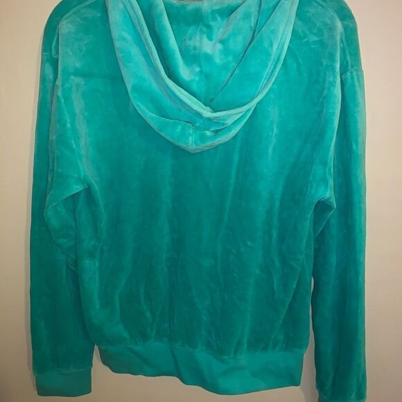 JUICY COUTURE Teal Turquoise Blue Velour Hoodie JUICY COUTURE Hoodie - Picture 2 of 5